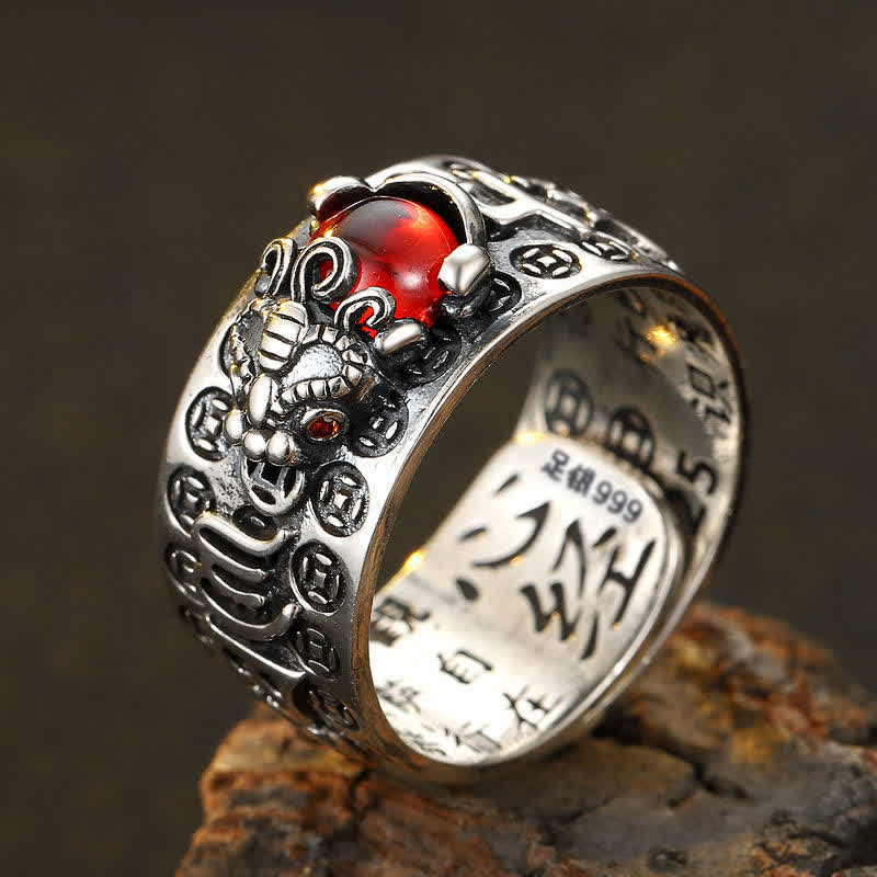 Anello di ricchezza del Sutra del cuore di granato rosso PiXiu FengShui Buddha Stones - Image 4