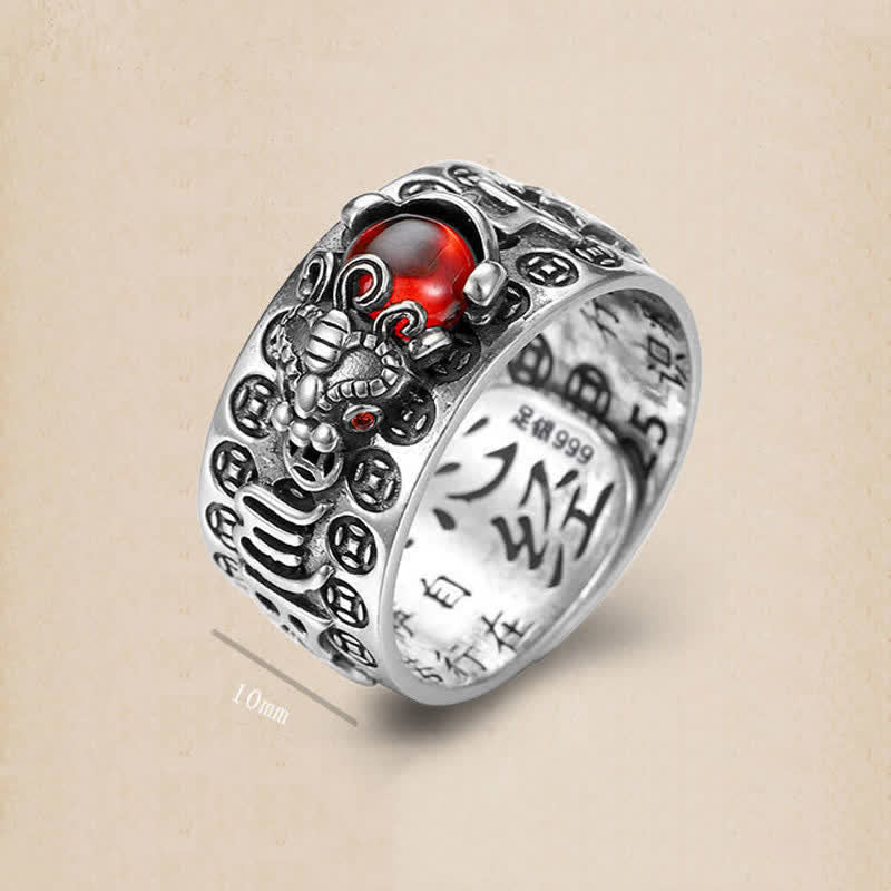 Anello di ricchezza del Sutra del cuore di granato rosso PiXiu FengShui Buddha Stones - Image 5