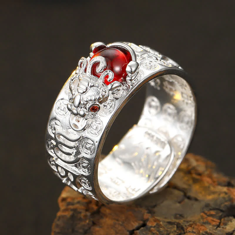 Anello di ricchezza del Sutra del cuore di granato rosso PiXiu FengShui Buddha Stones - Image 6