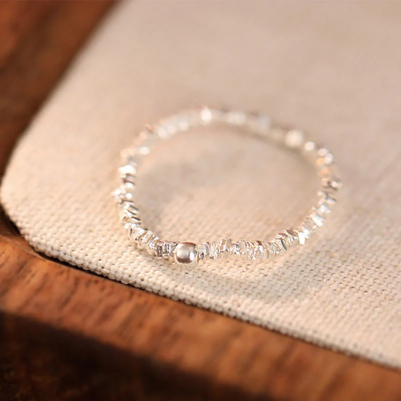 Anello elastico con perline di giada Hetian naturale in argento sterling 925 Buddha Stones - Image 3