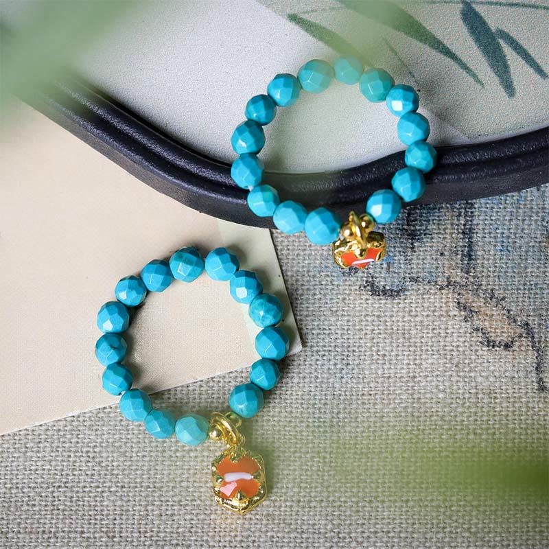 Anello elastico con perline sfaccettate in turchese ultrafine da 4 mm, motivo Buddha Stones - Image 4