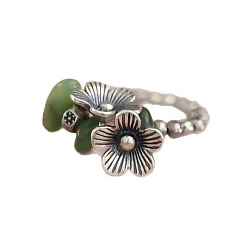 Anello elastico portafortuna in lega di rame con motivo floreale e Buddha Stones - Image 5