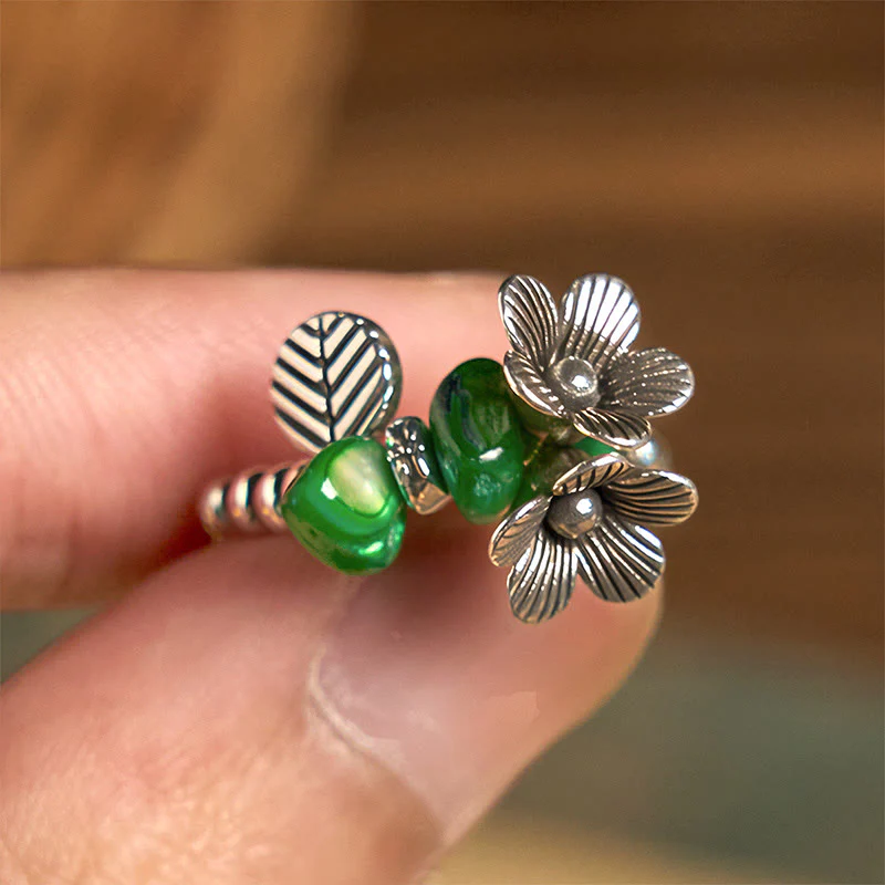 Anello elastico portafortuna in lega di rame con motivo floreale e Buddha Stones - Image 9