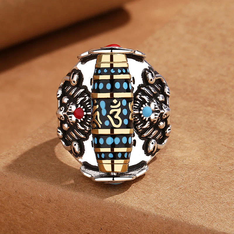 Anello girevole Buddha Stones tibetano Om Mani Padme Hum Garuda Dzi con motivo a perline - Image 2