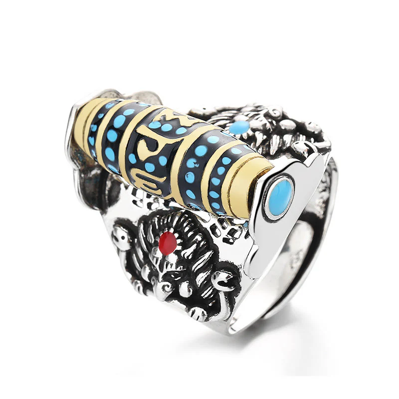 Anello girevole Buddha Stones tibetano Om Mani Padme Hum Garuda Dzi con motivo a perline - Image 9