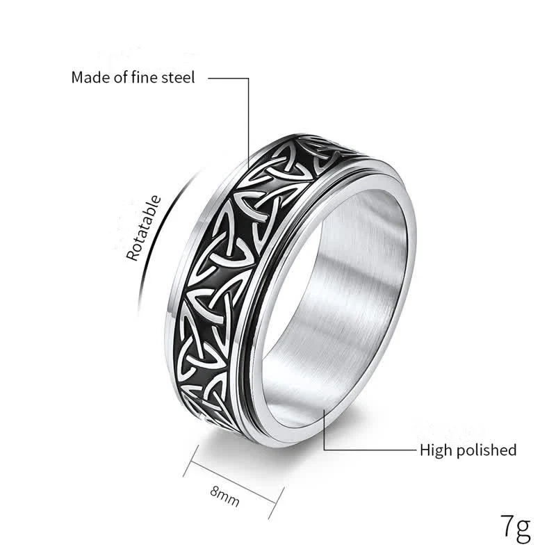 Anello girevole calmo in acciaio al titanio con nodo triangolare in Buddha Stones - Image 9