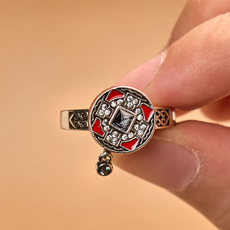 Anello girevole della ricchezza con ruota di preghiera in rame, Buddha Stones Om Mani Padme Hum - Image 2