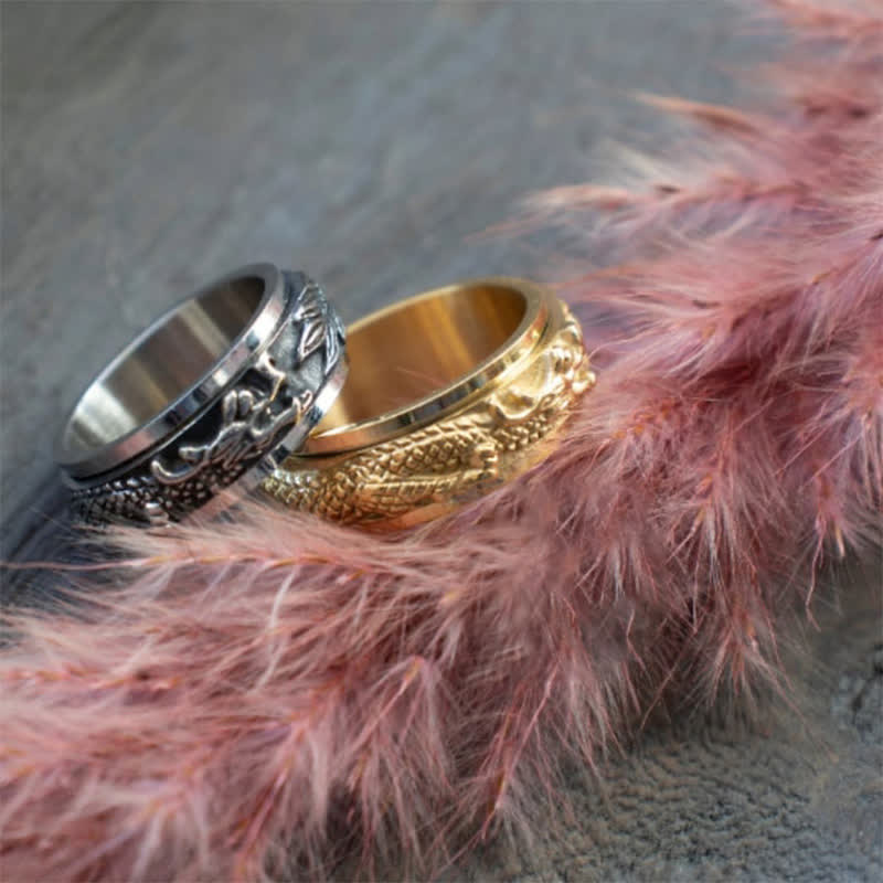 Anello girevole di stimolazione in acciaio al titanio con Buddha Stones drago - Image 12