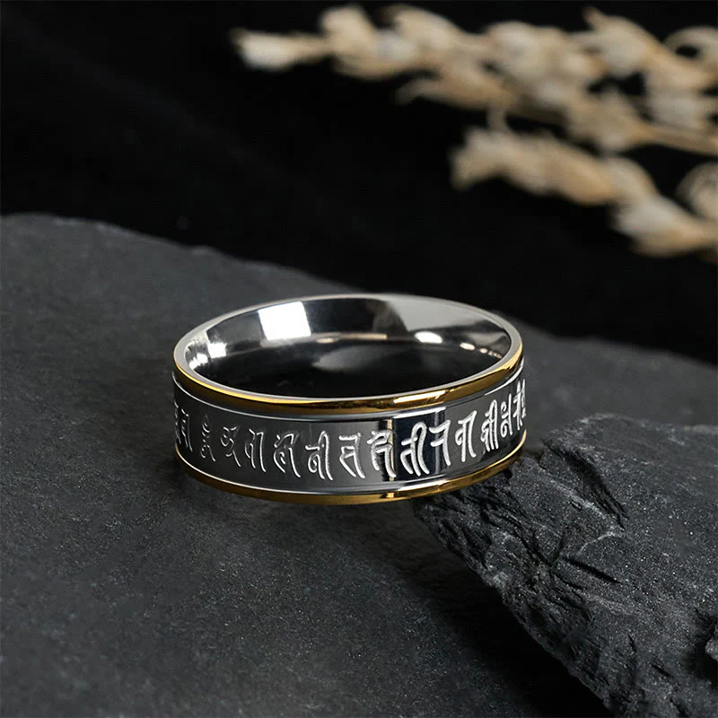 Anello di equilibrio in acciaio al titanio Buddha Stones scritture tibetane Shurangama Mantra - Image 2
