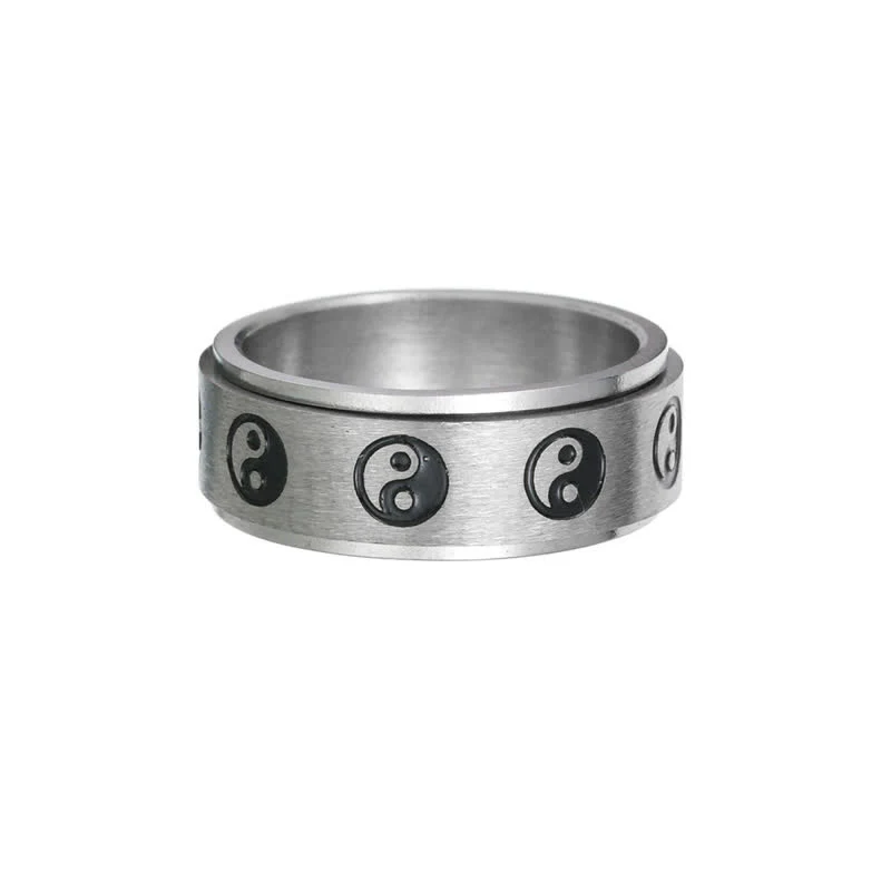 Anello girevole in acciaio al titanio Buddha Stones Yin Yang - Image 4