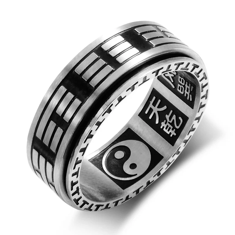 Anello girevole in acciaio al titanio con equilibrio Buddha Stones Bagua Yin Yang - Image 2