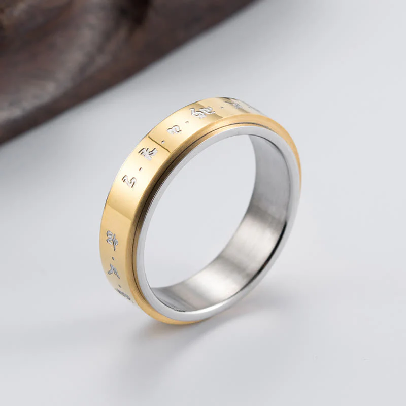 Anello girevole in acciaio al titanio con mantra Buddha Stones - Image 3