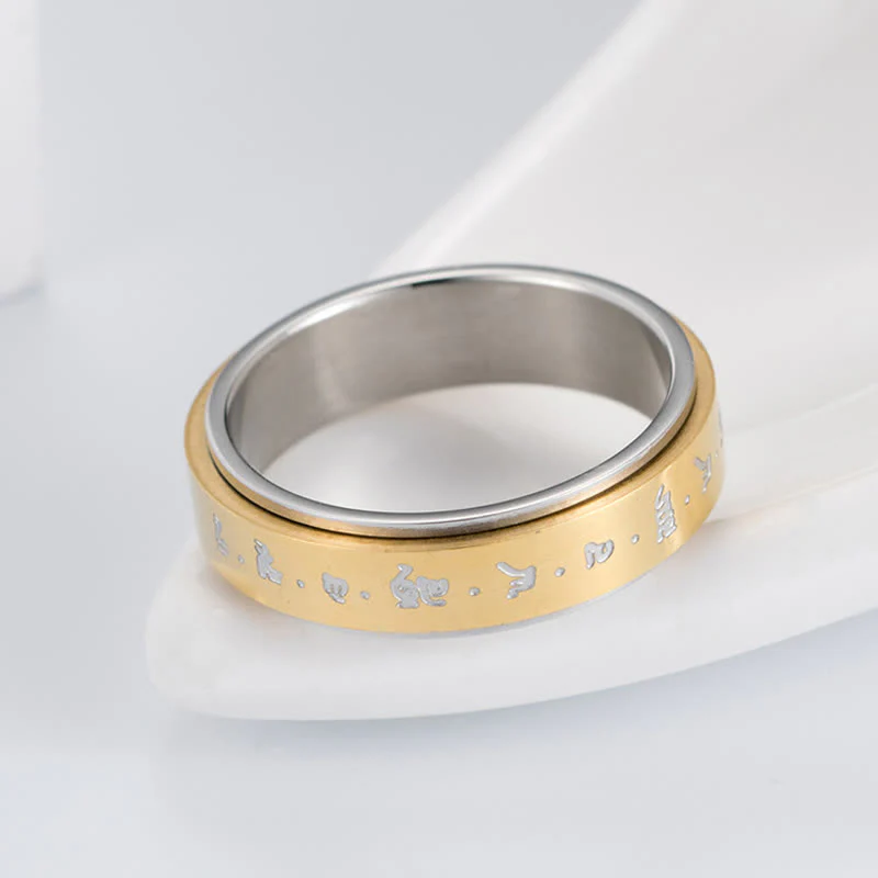 Anello girevole in acciaio al titanio con mantra Buddha Stones - Image 4