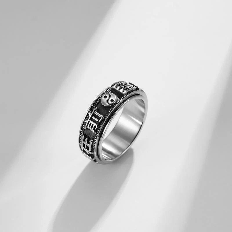 Anello girevole in acciaio al titanio con parole in equilibrio e calma - Image 4