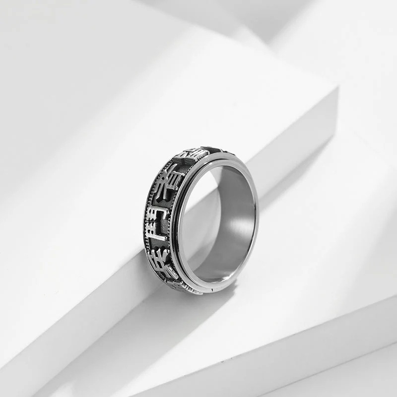 Anello girevole in acciaio al titanio con parole in equilibrio e calma - Image 6