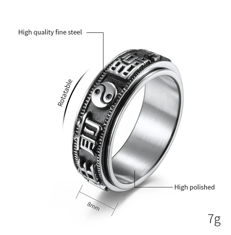 Anello girevole in acciaio al titanio con parole in equilibrio e calma - Image 7