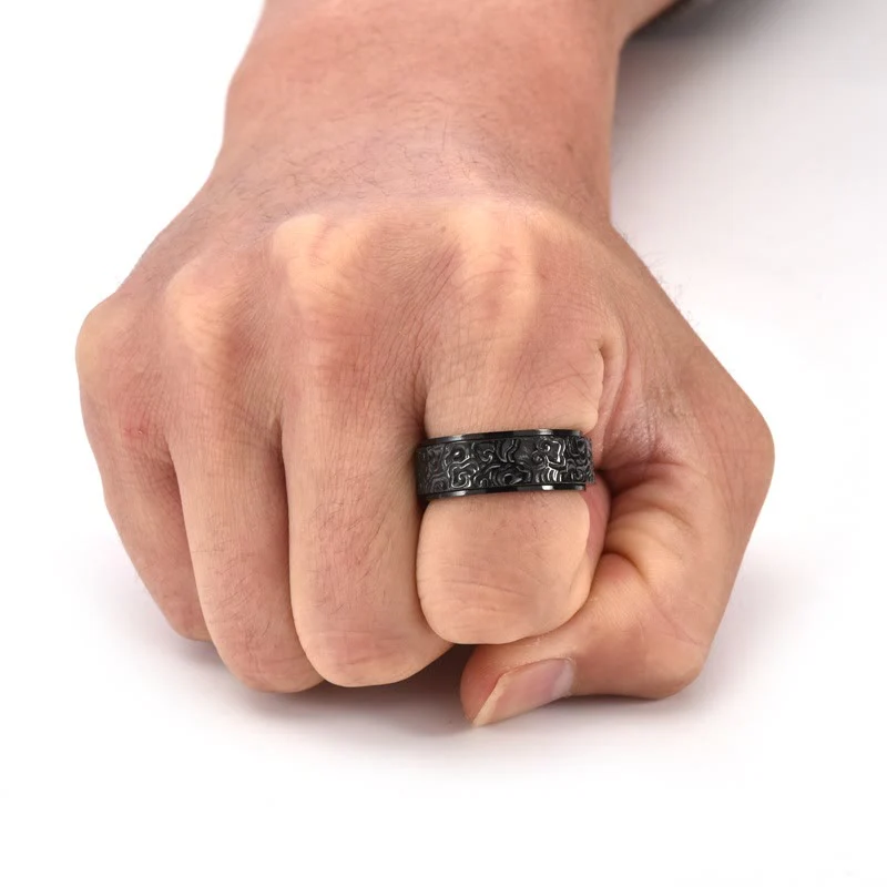 Anello girevole in titanio intagliato con motivo a nuvole di buon auspicio Buddha Stones - Image 10