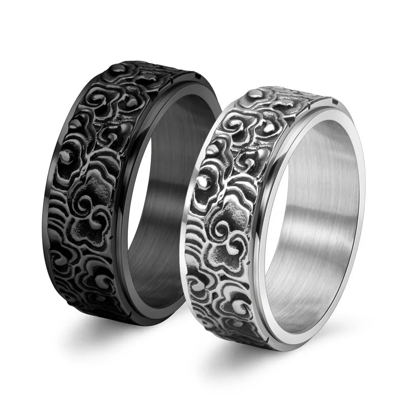Anello girevole in titanio intagliato con motivo a nuvole di buon auspicio Buddha Stones - Image 11