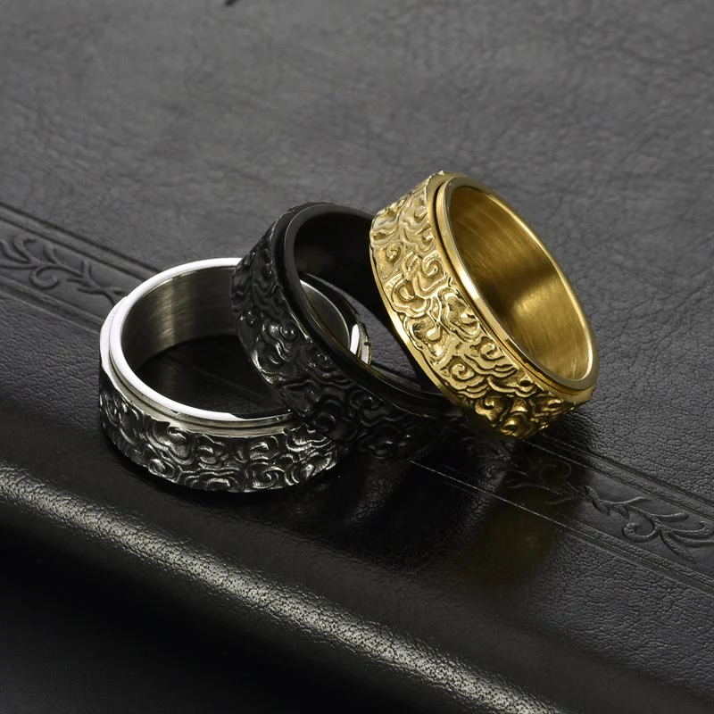 Anello girevole in titanio intagliato con motivo a nuvole di buon auspicio Buddha Stones - Image 12