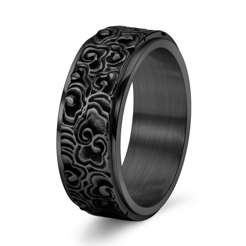 Anello girevole in titanio intagliato con motivo a nuvole di buon auspicio Buddha Stones - Image 9