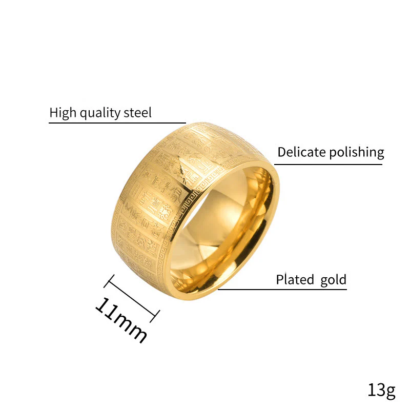 Anello in acciaio al titanio con motivo inciso Buddha Stones caratteri cinesi - Image 4
