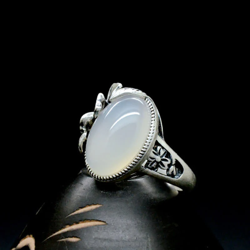 Anello in argento sterling 990 con calcedonio naturale e prugna, armonia positiva - Image 13