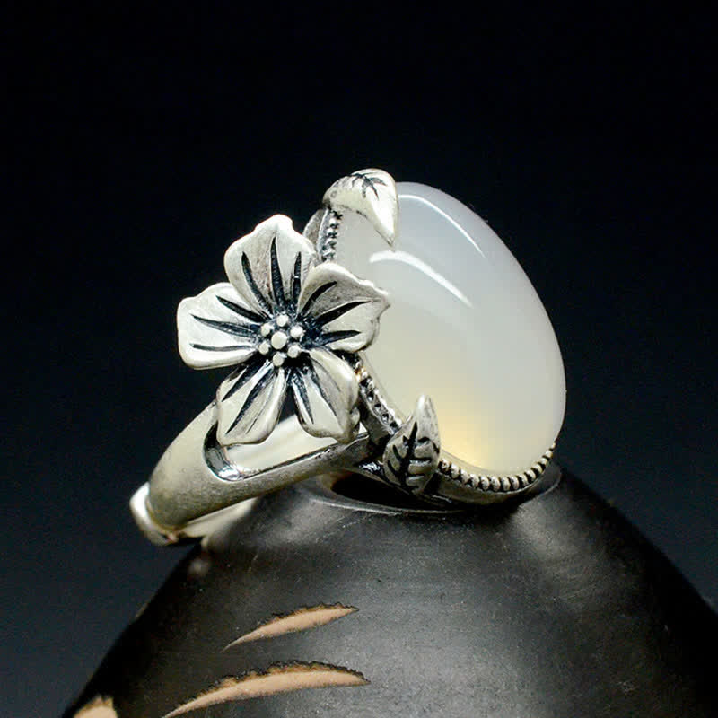 Anello in argento sterling 990 con calcedonio naturale e prugna, armonia positiva - Image 2