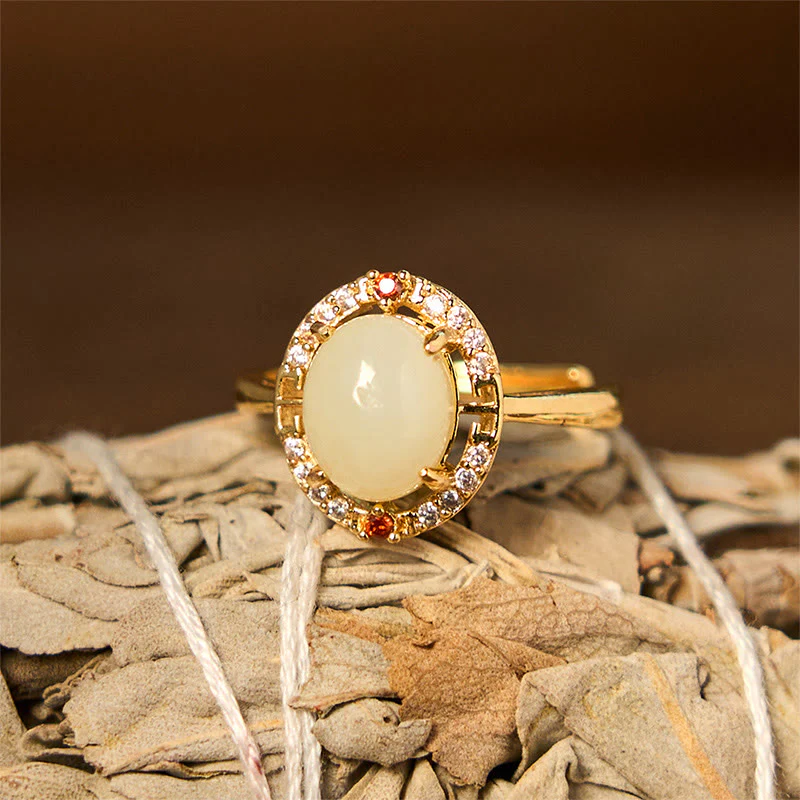 Anello portafortuna aperto in rame con zirconia naturale in giada Hetian Buddha Stones - Image 2