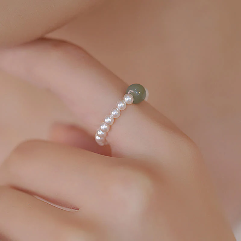 Anello portafortuna con perle di giada rotonde e Buddha Stones - Image 3