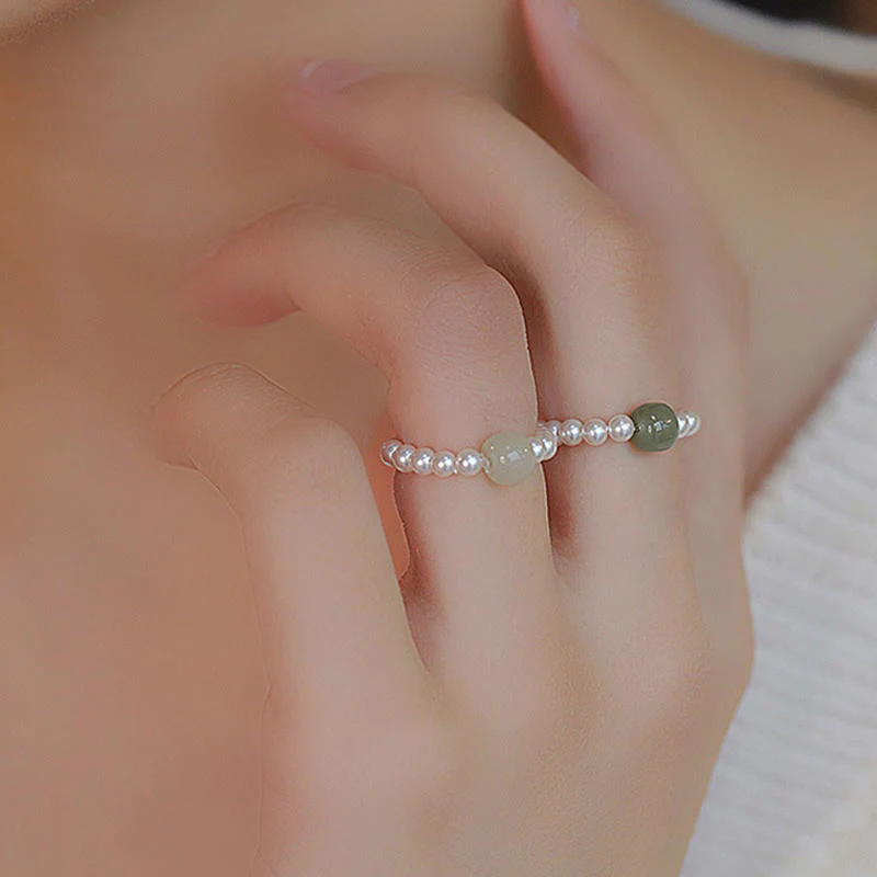 Anello portafortuna con perle di giada rotonde e Buddha Stones - Image 5