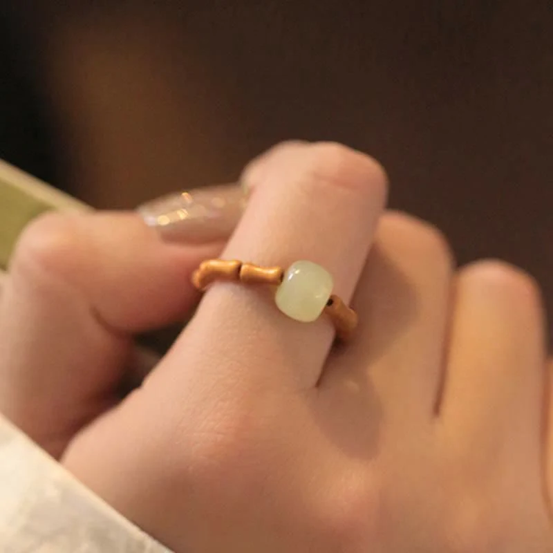 Anello portafortuna di bambù e perline di giada Hetian - Image 5
