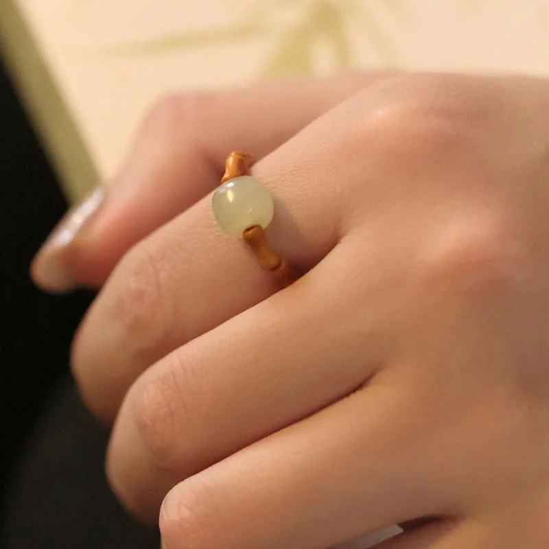 Anello portafortuna di bambù e perline di giada Hetian - Image 6