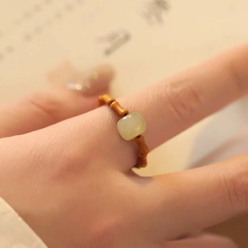 Anello portafortuna di bambù e perline di giada Hetian - Image 7