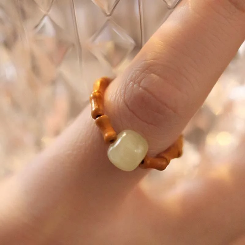 Anello portafortuna di bambù e perline di giada Hetian - Image 8