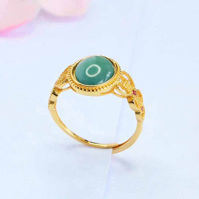 Anello portafortuna in giada con design cavo, placcato in oro e argento sterling 925 naturale Buddha Stones - Image 3