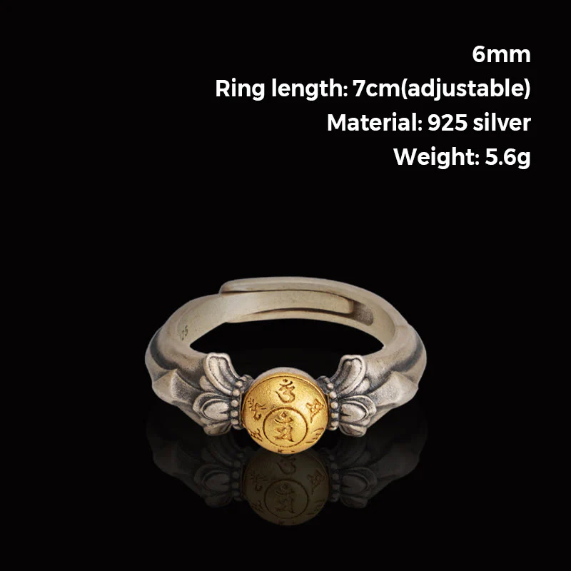 Anello regolabile Buddha Stones 925 Sterling Silver Manjusri Mantra Om Mani Padme Hum Peace - Image 7