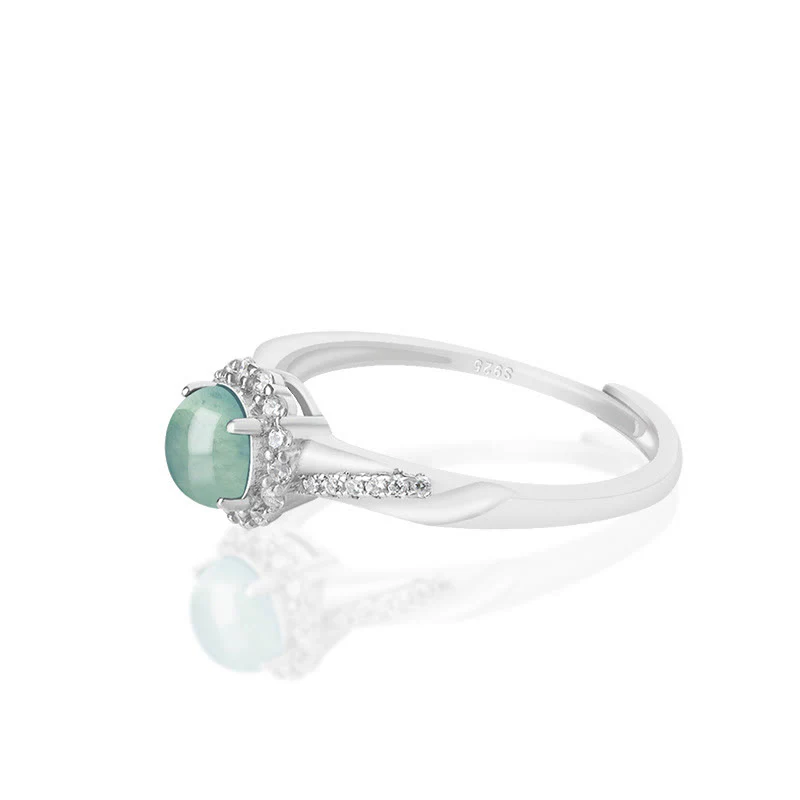 Anello regolabile Buddha Stones 925 Sterling Silver Round Jade Luck Prosperity - Image 3