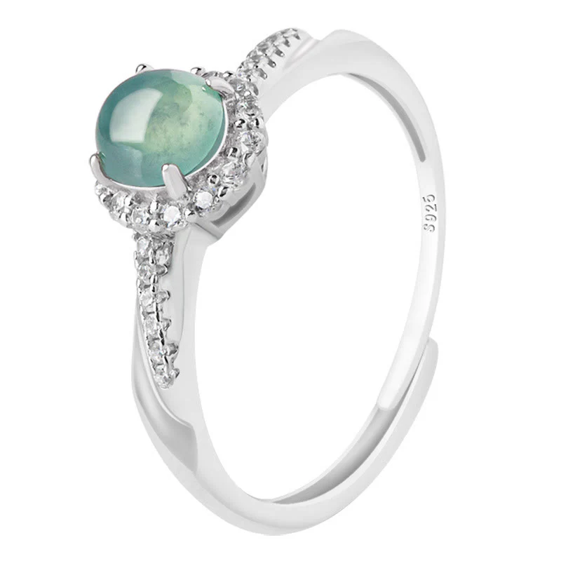 Anello regolabile Buddha Stones 925 Sterling Silver Round Jade Luck Prosperity - Image 8