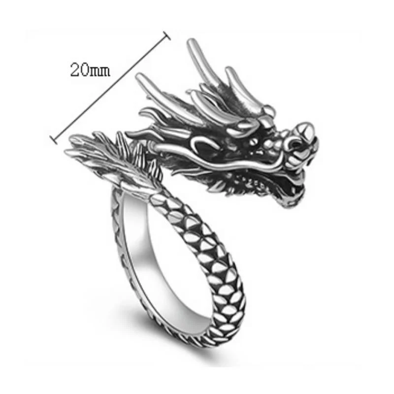 Anello regolabile Buddha Stones 990 Sterling Silver Vintage Dragon Design Luck Protection Strength - Image 11
