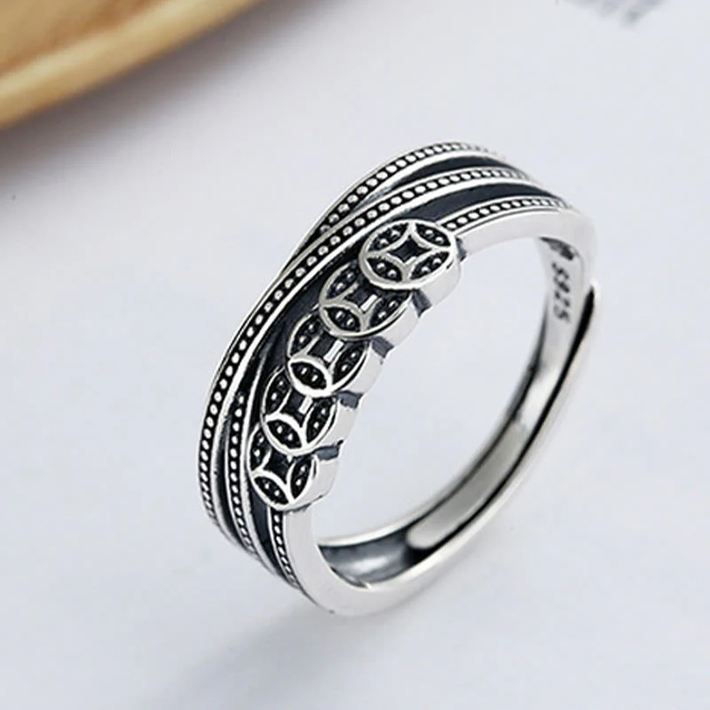 Anello regolabile Buddha Stones, argento sterling 925, monete di rame, benedizione della ricchezza - Image 4