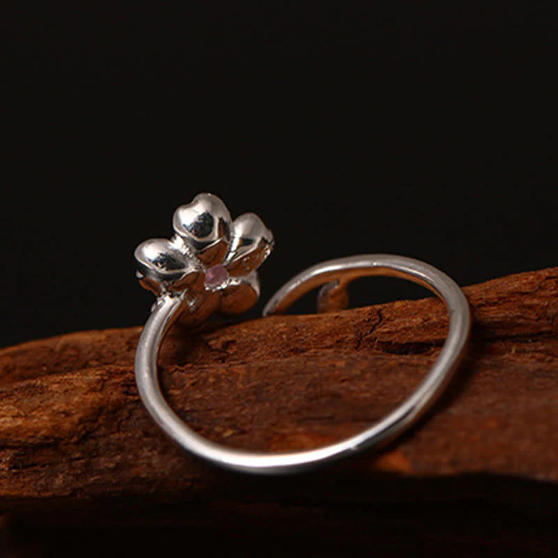 Anello regolabile Buddha Stones in argento sterling 925 con fiore di ciliegio Sakura e benedizione - Image 5