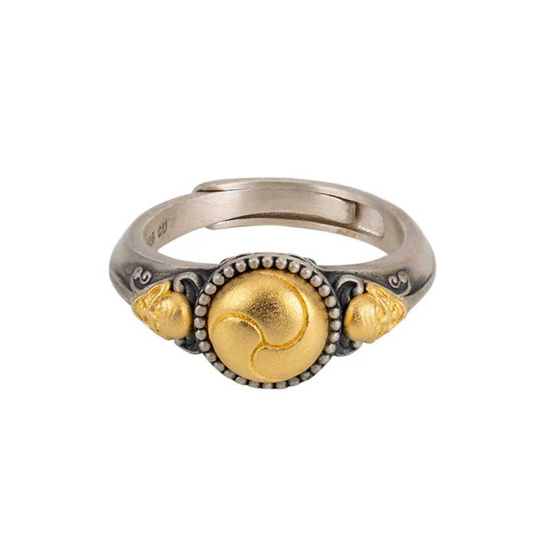 Anello regolabile Buddha Stones in argento sterling 925 placcato oro con scheletro in equilibrio - Image 10