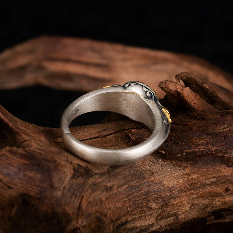 Anello regolabile Buddha Stones in argento sterling 925 placcato oro con scheletro in equilibrio - Image 3