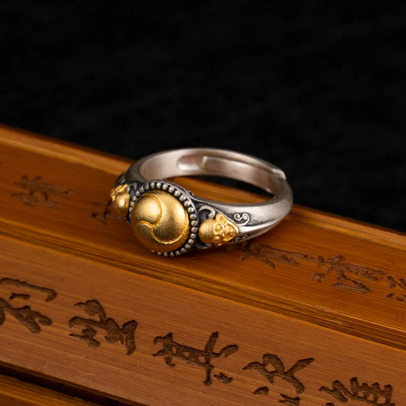 Anello regolabile Buddha Stones in argento sterling 925 placcato oro con scheletro in equilibrio - Image 5