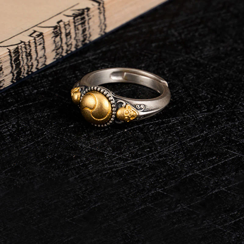 Anello regolabile Buddha Stones in argento sterling 925 placcato oro con scheletro in equilibrio - Image 9