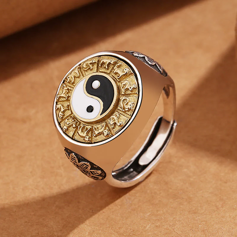 Anello regolabile Buddha Stones Yin Yang Zodiaco cinese Rame Ricchezza