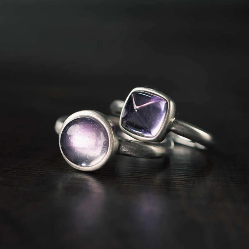 Anello regolabile con ametista naturale in argento sterling 925 Buddha Stones - Image 15
