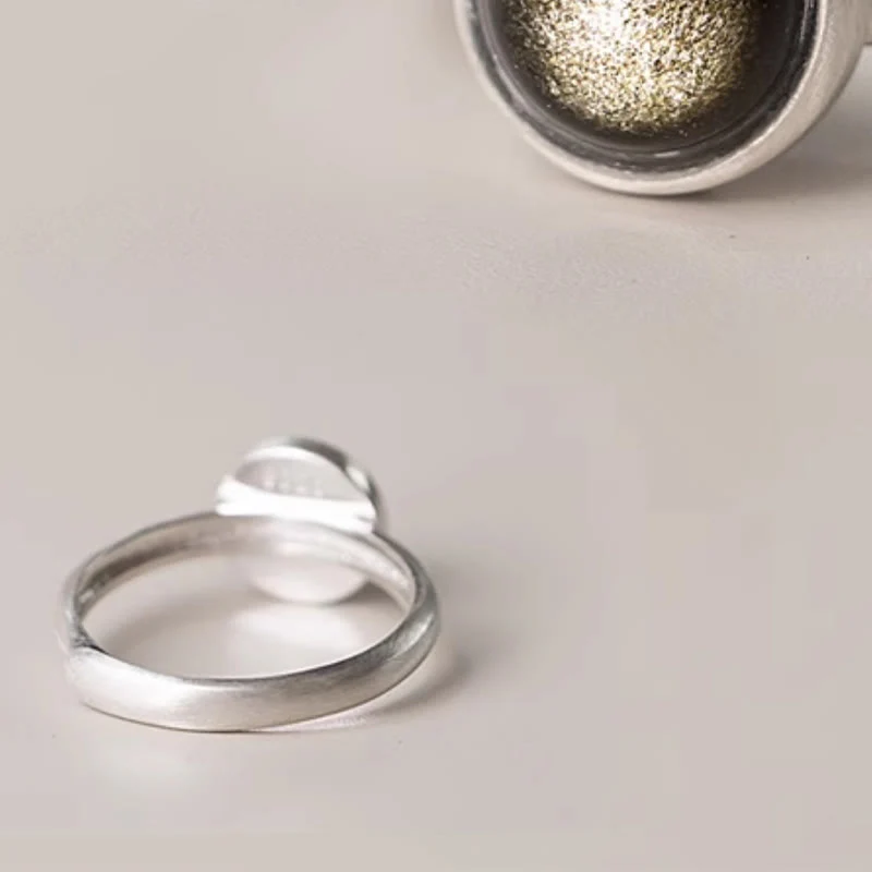 Anello regolabile con Buddha Stones in argento sterling 925 naturale con ossidiana e lucentezza dorata - Image 13