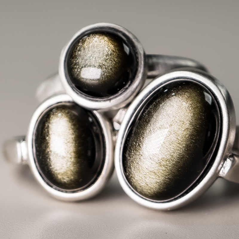 Anello regolabile con Buddha Stones in argento sterling 925 naturale con ossidiana e lucentezza dorata - Image 14