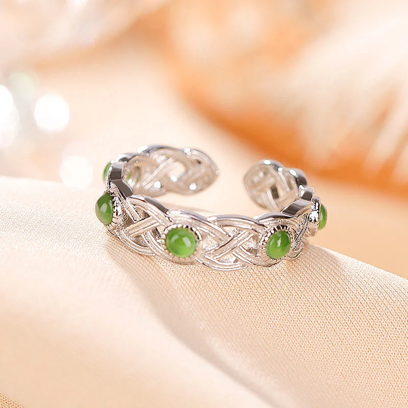 Anello regolabile con design intrecciato in giada ciano placcato in argento sterling 925 con Buddha Stones e fortuna - Image 7